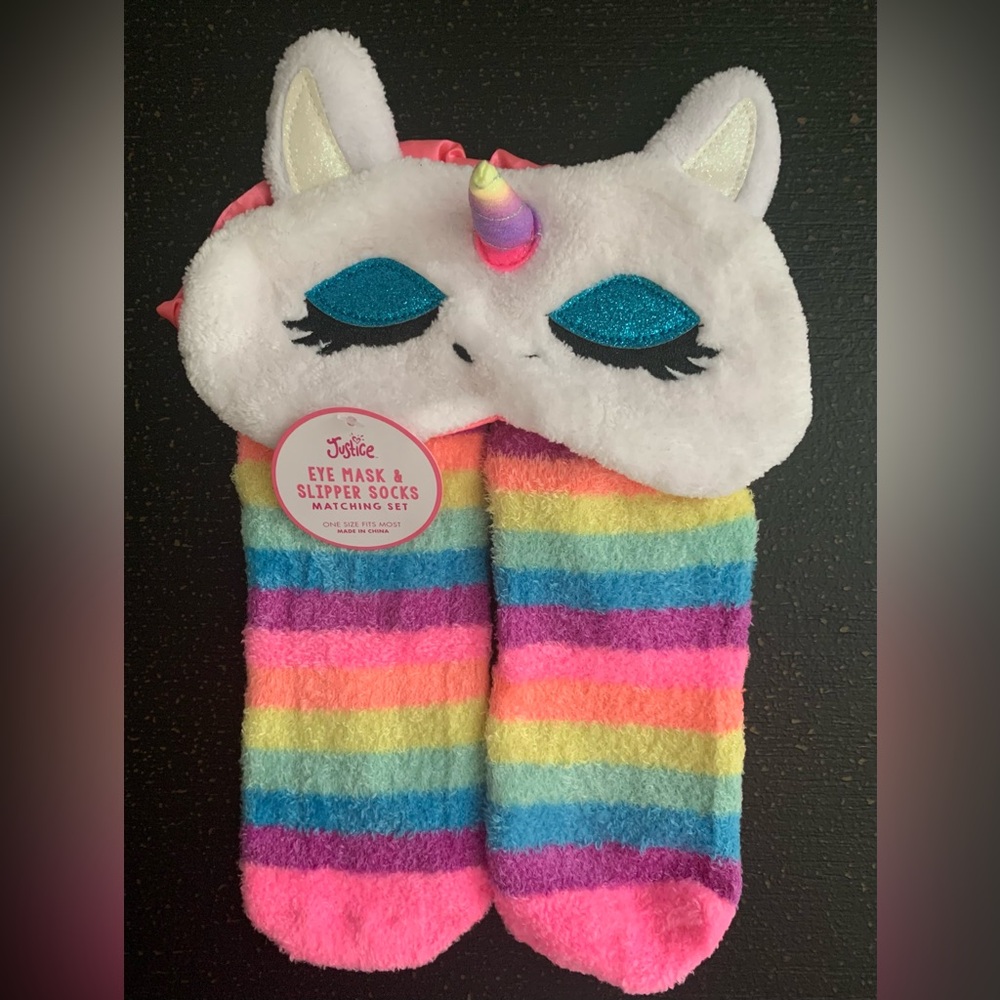 Unicorn Eye Mask & Slipper Socks Set - Rainbow
